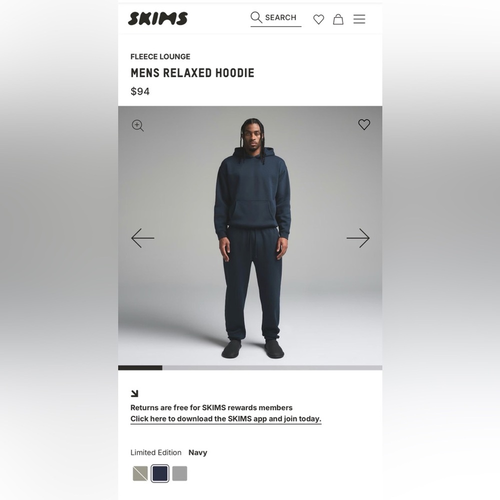 NWT! SKIMS MENS RELAXED HOODIE Navy Size L